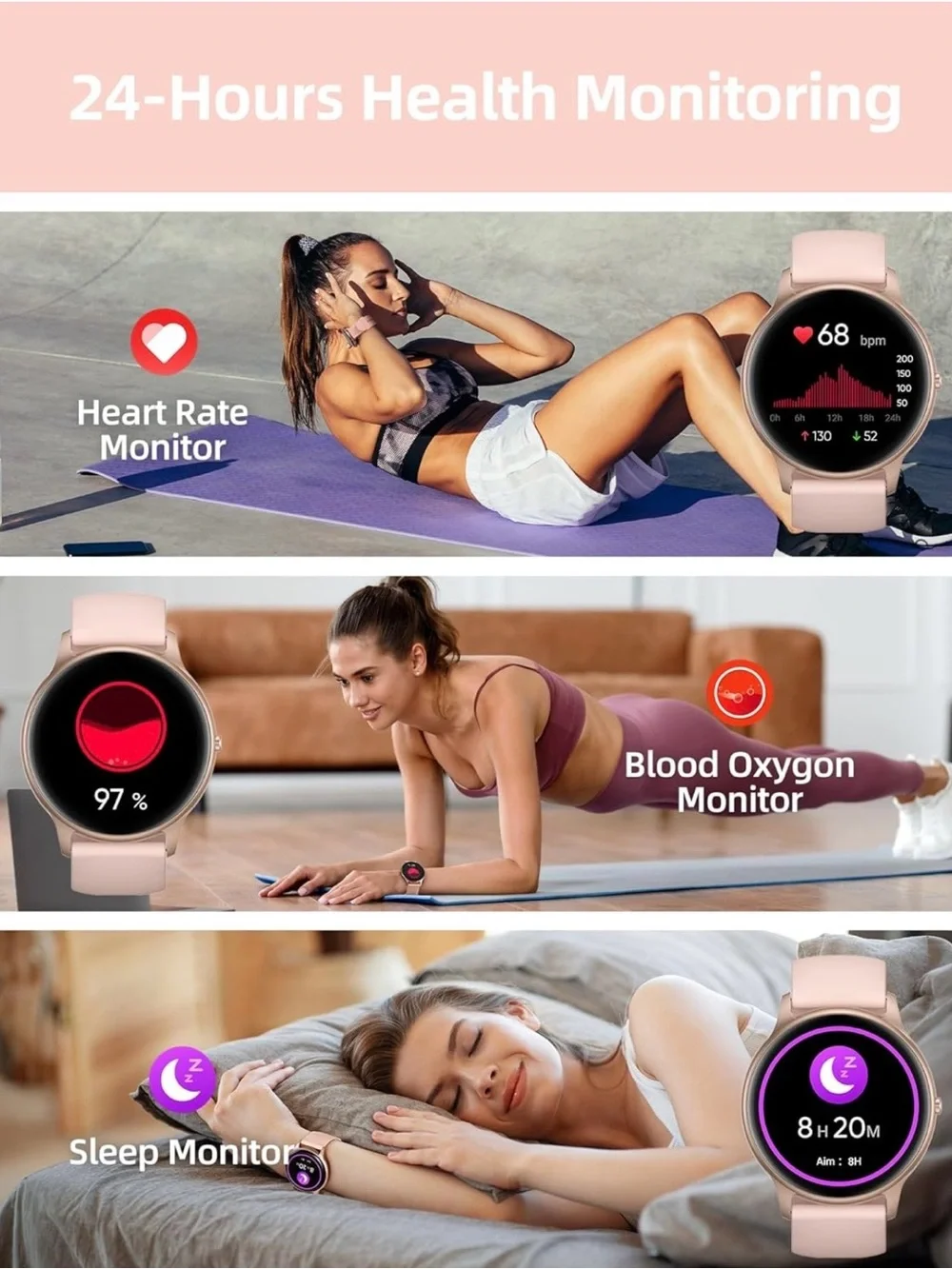 Pink Smartwatch with Fitness Tracker - Unbranded
